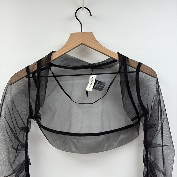 Marcella Mesh Sheer Ruched Long Sleeve Bolero Black Small - Picture 5 of 10